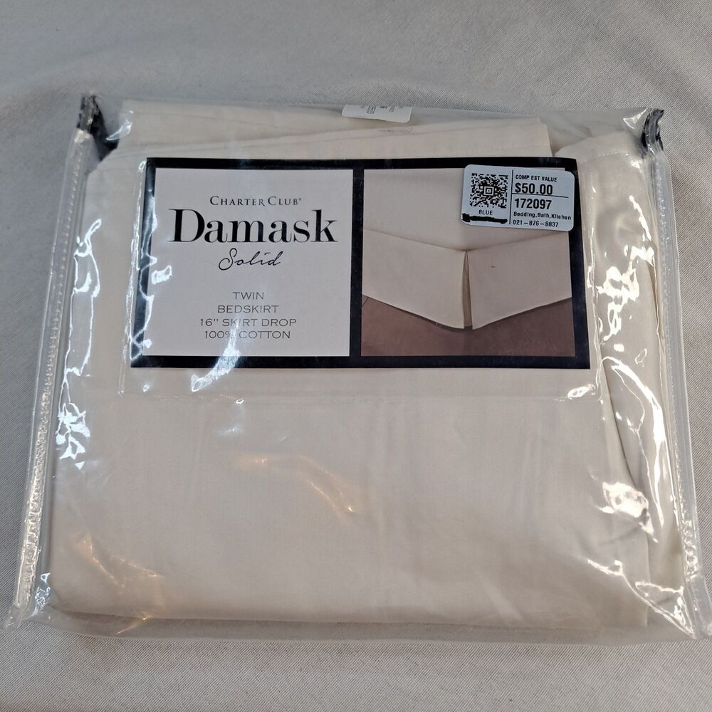 Charter Club Damask Solid 550 Thread Count Twin Bedskirt Natural